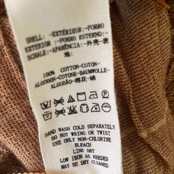 Free People Tan Checker Print Wide Leg Tie Waist Textured Gauze Pants - 12 - Picture 9 of 11